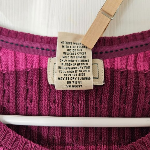 LL Bean Cardigan Sweater Womens Sz L Stripe Long Button Up Cable Knit Preppy - Picture 4 of 5
